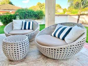 เฟอร์นิเจอร์ในบ้าน - เฟอร์นิเจอร์สระว่ายน้ําหวายทอเตียงอาทิตย์สวนรอบที่นั่งคู่ Daybed กลางแจ้ง - Product Image 5