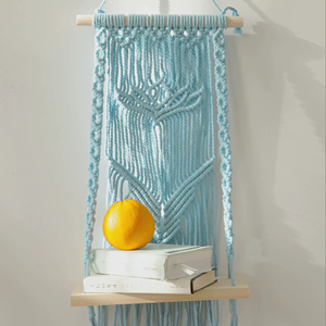 ที่แขวนผนังสีน้ำเงินมาเรียพร้อมกระดานไม้สำหรับจัดเก็บและจัดแสดงของตกแต่งสไตล์โบฮีเมียนห้องนอนบ้านและพื้นที่ทางเข้า - Product Image 1