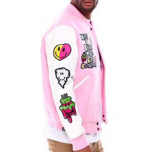 Dernière veste en laine de couleur rose de haute qualité avec patchs de broderie Chenille sur tout le corps à bas prix - Product Image 4