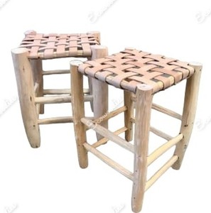 Moroccan Bamboo Woven Foot <b>Stool</b> with Beautiful Stained Leather <b>Stool</b> Living Room Entry Outdoor <b>Garden</b> Use Bone Inlay Console - Product Image 4