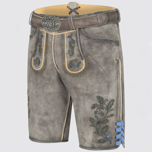 Trajes bávaros bordados personalizados para hombre patrón sólido nuevos pantalones cortos de cuero de vaca con decoración de lona y botones - Product Image 4