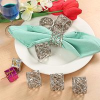 Hermosos Anillos de Servilleta Plateados con Diseño Rectangular Tallado a Mano, Modernos, para Navidad, Acción de Gracias, Decoración de Mesa de Comedor, Fiestas, Juego de 12