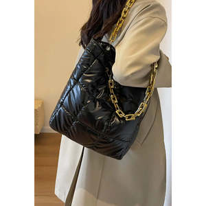 Bolso de Hombro Impermeable para Mujer, de PU y Poliéster, con Cadena, Cierre de Cremallera, para Otoño/Invierno/Primavera/Verano, Portátil, con Diamantes y Perlas - Product Image 3
