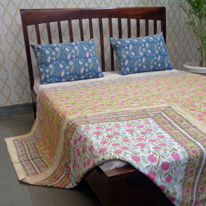 ผ้าห่มโดฮาร์ออร์แกนิคคอตตอนขนาดควีนไซส์ ลวดลายทันสมัย พิมพ์ลายด้วยมือ ปักลายแบบดั้งเดิม ของมรดกราชสถาน ใช้ได้สองด้าน - Product Image 3