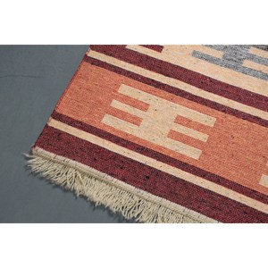 พรมตุรกีโบราณขนาดเล็ก 2.4x3.8 ฟุต สีแดงเบจขอบสีขาว ทำจากขนสัตว์ - Product Image 3