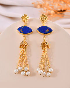 High Quality Handmade Brass <b>Earrings</b> Natural Lapis Gemstone Gold Plated Trendy Wedding Party Style for Women's <b>Gift</b> - Product Image 1
