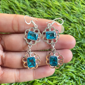 Top qualité 925 argent Sterling naturel bleu topaze pierre gemme crochet boucle d'oreille à la main goutte balancent bijoux cadeau pour elle en gros - Product Image 1