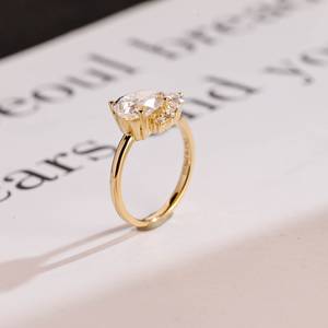 Bague en or massif 14K en forme de poire cultivée en laboratoire, promesse de fiançailles classique, cadeau d'anniversaire, bijoux fins, fêtes en argent - Product Image 6