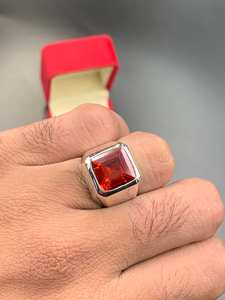 Cojín de piedras preciosas granate Natural de alta calidad, forma de corte con anillo de Plata de Ley 925 para hombre, regalo de joyería para él - Product Image 3