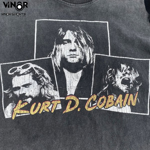 เสื้อยืดพิมพ์ลายวงดนตรี Cobain Punk สไตล์วินเทจสตรีทแวร์สำหรับผู้ชาย ผลิตจากผ้าฝ้าย 100% ล้างสีแล้ว ดีไซน์เรโทรกรันจ์แบบโบราณ - Product Image 5