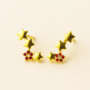 ต่างหูเงินแท้ 925 ประดับพลอยโกเมนรูปดาวพร้อมดอกไม้ เครื่องประดับประจำเดือนมกราคม ทำด้วยมือ - Product Image 1