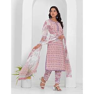 Peach <b>Block</b> <b>Printed</b> Cotton Kurta Pant Set Pakistani-Indian Ethnic Wear for Daily & Party Salwar Kameez with Net Fabric - Product Image 4
