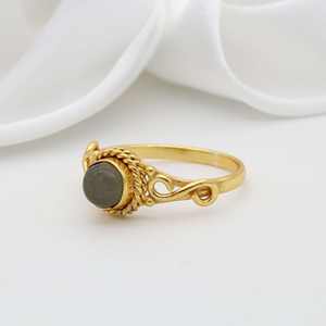 Anillo de boda de mujer chapado en oro de 18 quilates hecho a mano de último estilo, piedra lunar gris, piedras preciosas, joyería de compromiso, nuevos anillos de moda - Product Image 4