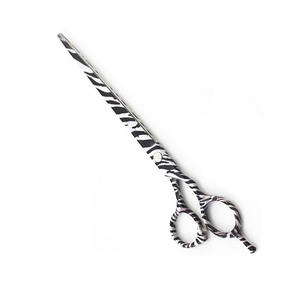 Tijeras de aseo para mascotas de acero inoxidable con revestimiento profesional de cebra, tijeras para cortar el pelo de animales con reposapiés ajustable - Product Image 1