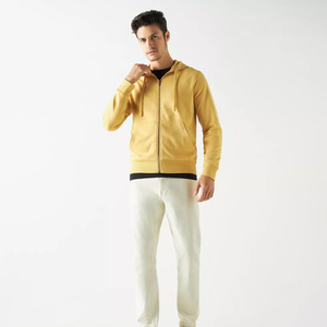 Sudadera con capucha térmica con cremallera para hombre de algodón 100% al por mayor, ropa de invierno informal con logotipo personalizado con patrón sólido y cremallera Lisa teñida - Product Image 1