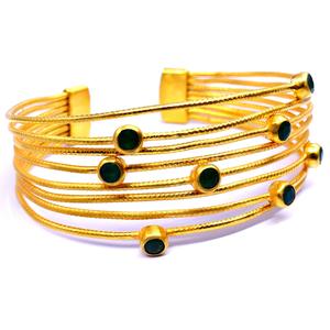 Women's Wedding Wear <b>Sterling</b> <b>Silver</b> 925 <b>Cuff</b> <b>Bracelets</b> with Emerald Gemstones Gold Plating Low MOQ Fashion Accessory - Product Image 3