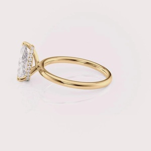 Bague de luxe en or jaune/rose et or blanc 14 carats avec diamant de laboratoire taille poire et pierres latérales rondes, certifiée IGI, plaquée rhodium, pour femme - Product Image 4
