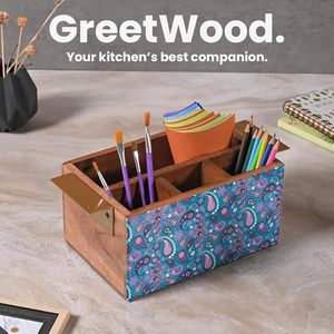 Decorative Wooden Printed <b>Utensil</b> Holder Affordable Stand for Clean Kitchen Arrangement Natural Wood Printed <b>Utensil</b> Holder - Product Image 5