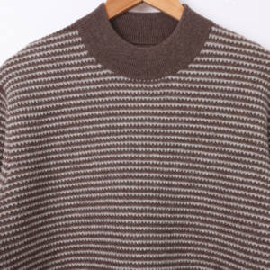 Suéteres de mezcla de lana yak Merino personalizados Suéteres de rayas de punto de tela de invierno para hombre - Product Image 2