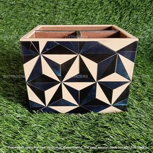 Organizador de cubiertos de madera antiguo hecho a mano con patrón de incrustaciones de resina artística elegante soporte para cubiertos con comedor moderno - Product Image 5