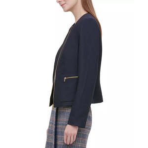 Giacca in Pelle Blu Navy da Donna Calvin Klein, Cerniera Frontale in Twill, Ricamo, Fodera in Nylon, Bomber Autunnale, Taglia Personalizzata 16 - Product Image 3