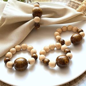 Ronds de serviette en bois perlé pour la décoration de fête, la table à manger, les réunions familiales quotidiennes, les mariages et les dîners – Ensembles de décoration de table - Product Image 2