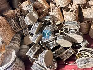 Handwoven Braided Seagrass Storage <b>Basket</b> With Striped Color Pattern Design Handmade Storage For Home Decor - Product Image 4