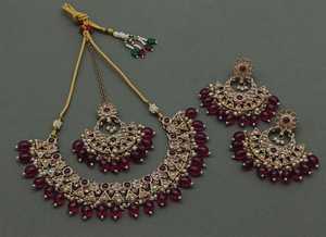 New Design Gold Plated Traditional <b>Drop</b> <b>Pearl</b> & Stone Studded Earring Mangtika Choker <b>Necklace</b> Set & Jewellery Set for Women - Product Image 4