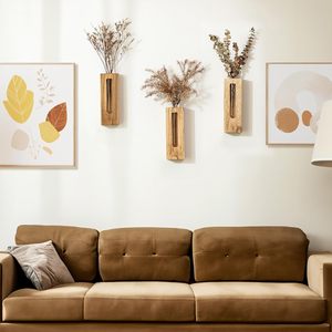 Jarrón de Pared Rústico de Madera, Aplique de Pared Grabado, Maceta Colgante para Flores Secas, Decoración de Bolsillo para Baño, Cocina, Pasillo - Product Image 2