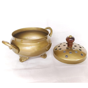 Quemador creativo de Bakhoor, quemador de incienso de diseño único de lujo, forma redonda con tapa, acabado de cobre, decoración Sambrani Dhoop Dhani - Product Image 4