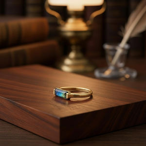 Magnifiques bagues en labradorite naturelle, baguette, argent sterling 925, plaqué or 18 carats, bijoux minimalistes, déclaration de style, fiançailles - Product Image 3