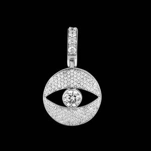 Pendentif diamant pour les yeux, attire la richesse et l'amour, pendentif en diamant MOISSANITE VVS avec finition plaquée or blanc 14 carats, style hip hop - Product Image 1