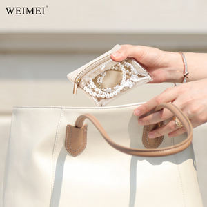 WEIMEI Beige Semi-Voir À Travers Bijoux Sac PVC Velours Pochette À Fermeture Éclair pour Boucles D'oreilles Collier Anneau Organisateur Portable Solution De Stockage - Product Image 6