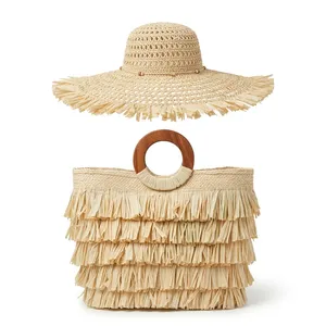 Chapeau souple en paille de raphia pour femme, broderie à la main, beige, à franges, pour la plage et les voyages estivaux - Product Image 4