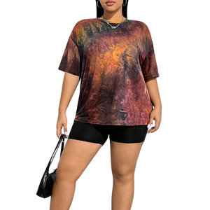 Custom print tie dye summer tee for women short sleeve relaxed fit cotton <b>shirt</b> private label wholesale available globally - Product Image 1