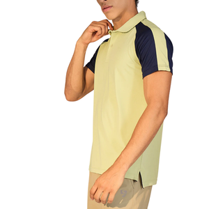 Polo homme premium jaune avec manches bleu marine, vêtement de sport élégant, confortable, décontracté et actif pour le fitness en plein air - Product Image 2