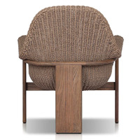 Chaise longue d'extérieur en rotin avec structure en bois et assise rembourrée pour jardin, patio, hôtel, terrasse