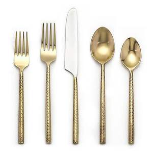 Ensemble de couverts en argent martelé doré durable, couverts en acier inoxydable, fourchettes, couteaux, cuillères, cuisine, maison - Product Image 2
