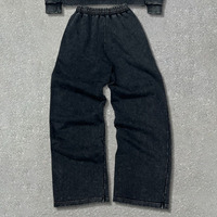 Haute qualité hiver solide Vintage survêtement coton polaire broderie pantalons de survêtement français éponge en détresse à capuche hommes