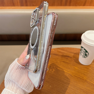 Custodia per telefono magnetica senza fili con diamanti di lusso Cover completa per Iphone 16 15 Pro Max antiurto <span class=keywords><strong>cellulare</strong></span> Bling involucro <span class=keywords><strong>specchio</strong></span> - Product Image 3