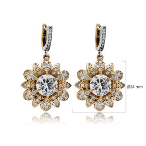 Auténtico diseño de forma de flor CZ piedra otomana pendientes colgantes turco hecho a mano venta al por mayor 925 joyería de plata esterlina - Product Image 2