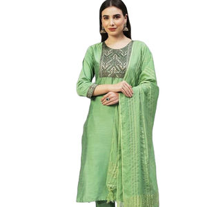 Última colección de trajes de fantasía de algodón de diseñador para mujeres con Minakari Varanasi Jacquard cuello indio y ropa paquistaní - Product Image 1