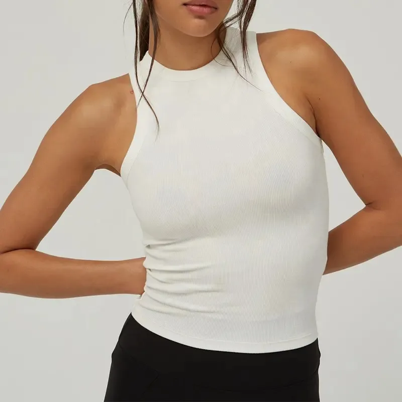 Coifa de algodão para mulheres, top com nervuras para academia esportiva, tecido respirável, tamanho dos EUA, ideal para tanktop, personalizado para OEM e ODM