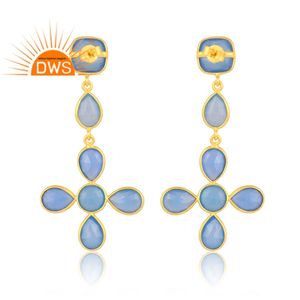 Pendientes colgantes de piedras preciosas de Calcedonia azul Natural chapados en oro de 18 quilates de la mejor calidad, fabricante de joyería fina Demi - Product Image 4