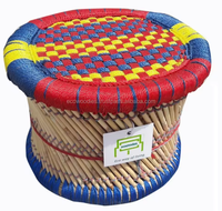 Tabouret ottoman en bambou multicolore, véritablement fait main, écologique, style farmhouse, mobilier d'extérieur, repose-pieds pour salle à manger, jardin, salon