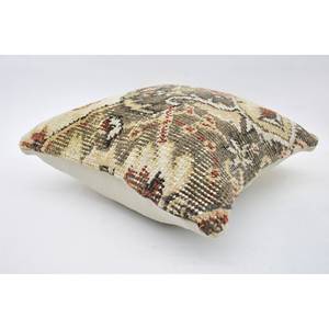 Almohada de retales Kantha de lana Beige, almohada rústica lujosa de 12x12 pulgadas, estampado bordado esponjoso Vintage para suelo - Product Image 5