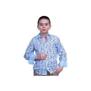 เสื้อเด็กผ้าทอแขนยาวลายผ้าคลุมไหล่สีฟ้าอ่อนติดกระดุม - Product Image 2