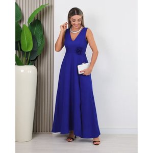 Robe longue pour femme à bretelles et col en V profond avec fente, 35303 - Bleu - Product Image 2