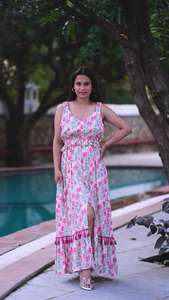 ชุดเดรสยาวระดับเข่า/น่องลายดอกไม้วินเทจสีขาวสีชมพูผ้าซาตินชุดเดรสยาวเข้ารูปชุดฤดูร้อนฤดูใบไม้ร่วงบาน - Product Image 5