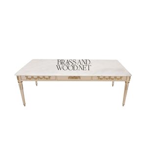 Mesa de Centro Rectangular de Mármol Blanco de Lujo con Elegantes Patas Talladas en Oro y Acabado de Diseño Europeo Clásico - Product Image 1